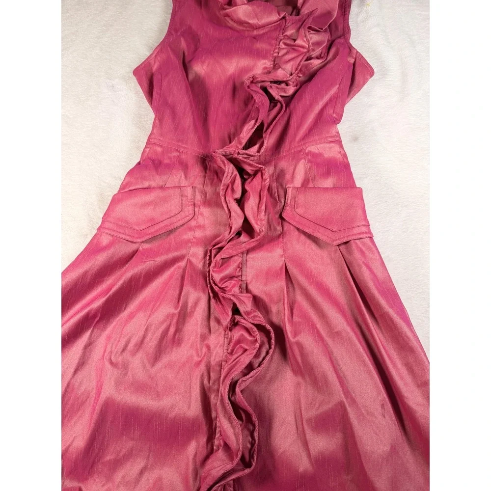 Samuel Dong Dress Womens S Pink Ruffle High Neck Bubble Hem Fit & Flare Party - Picture 3 of 14